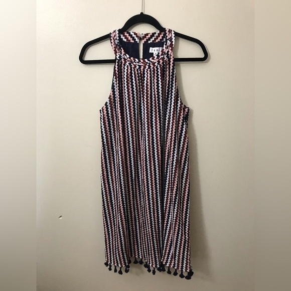 THML Womens Chevron Pattern Tassel Hem Sleeveless Scoop Neck Mini Dress Size M - Picture 2 of 16